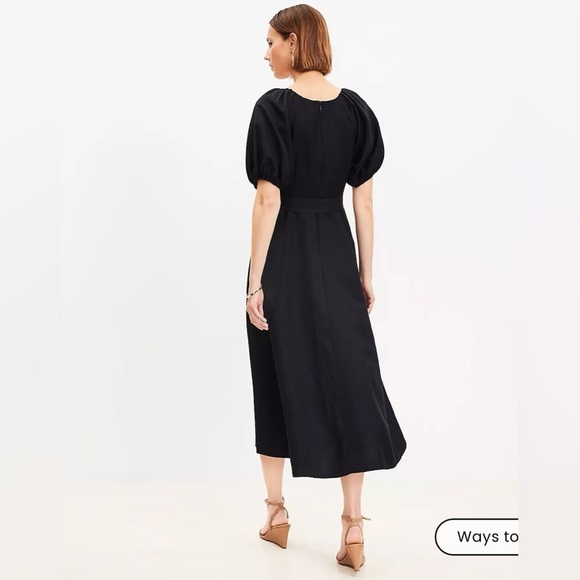 Loft Linen Blend Belted Puff Sleeve Dress - Picture 3 of 10